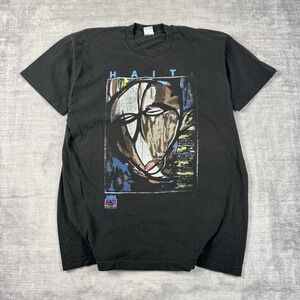 Vtg Wilcox Morris Art Shirt Mens XL Black Abstract Painting Haiti Single Stitch